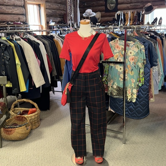 😍NWT Black and Red Plaid Pants 10 Crosby Derek Lam 4 - Picture 1 of 6